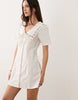 Brave Soul button front mini tea dress in off white with oversized collar and embroidery detail