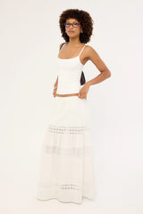 Luck & Trouble Winona Splice Broderie Maxi Skirt White