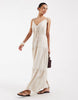 Vero Moda tie shoulder cami tiered midi dress in oatmeal