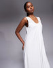 Kaiia cotton blend ruched scoop neck midaxi beach dress in white