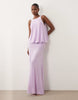 slinky floor length maxi dress with drop waist in lilac
