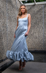 Rebecca Midi Dress ~ Steel Blue Taffeta