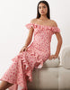 YAS off-shoulder ruffle maxi dress in pink floral