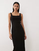 square neck seam detailing midi dress in black