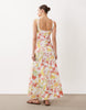 square neck seam detail midi dress in abstract floral print