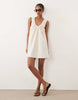 ruched plunge barrel mini dress in stone