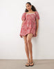 Abercrombie & Fitch square neck milkmaid mini dress in red ditsy print