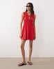 shirred tie front mini dress in red