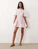 shirt mini dress with puff sleeve and tie detail in pale lilac