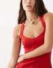 rib knit seam detailing halter neck mini dress in red