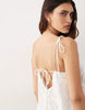 ARRANGE square cut embroidered midi dress in white