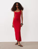 scoop front racer back seam detail midi dress in red