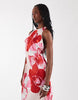 Vero Moda Tall sleeveless open back satin midi dress with overblown floral print in light pink