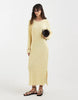 PIECES long sleeve plissé midi dress in yellow micro floral print