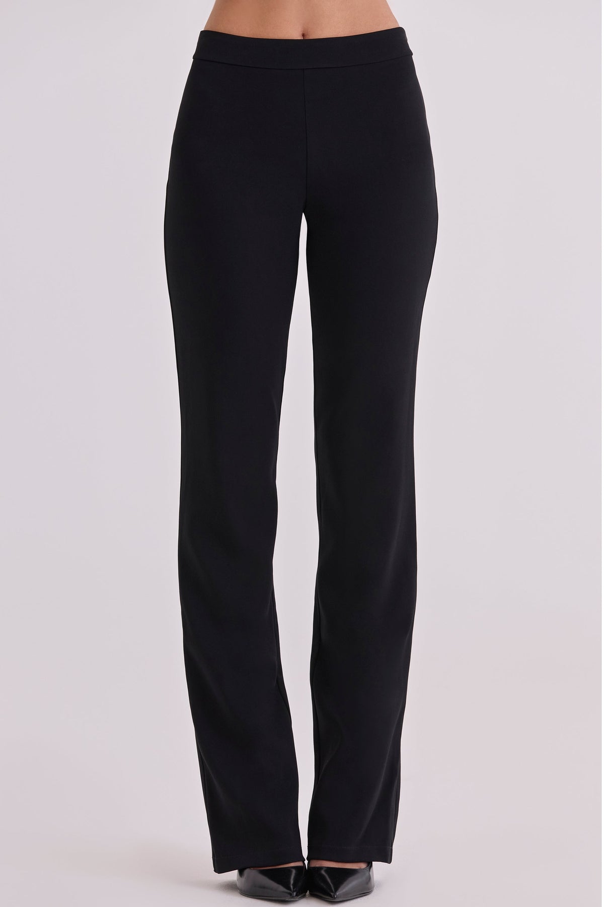 black straight leg trousers