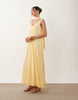 crinkle scoop neck maxi dress with scarf detail in yellow