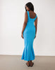 scoop neck fishtail godet midi sundress in tropical turquoise