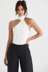 ivory satin wrap neck bodysuit