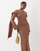 maxi dress with cape scarf detail in cocoa