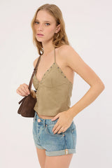 Motel Cressa Top Faux Suede Mushroom Grey