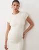 Maternity ribbed cap sleeve ruched midi dress in cream
