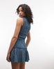 COLLUSION shirred high neck mini dress in blue gingham