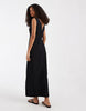 V-neck column midi dress with double slit in black