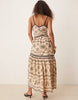 cami cut out embroidered maxi dress in stone with black tipping