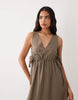 VILA tie side v neck maxi dress in cub brown