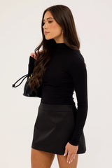 Perfect Stranger Millie Satin Mid Rise Mini Skirt Black