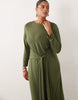 TFNC Plus slinky slash neck drape front maxi dress in olive