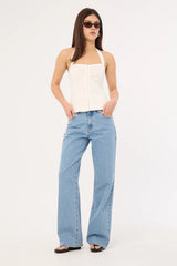 Perfect Stranger Menorca Linen Gathered  Halter Top White