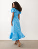Sister Jane exclusive jacquard puff sleeve structured hem midi dress in light blue