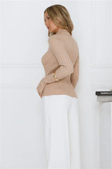 Daily Dream Ribbed Long Sleeve Top Beige