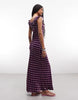 Reclaimed Vintage satin maxi day dress with frill neck in raspberry polka dots