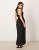 cotton linen blend halter neck midi sundress with sculpted bust in black