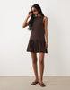 sleeveless mini dress with bubble hem in chocolate