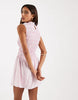 Daisy Street contrast stitch shirred mini dress in pink stripe