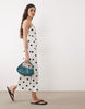 cami midi dress with side slit in buttermilk and black polka dots
