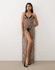Miss Selfridge sequined slit front beach cami maxi dress in taupe