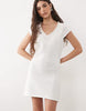 knitted cotton blend boat neck dress in ecru