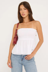 Luck & Trouble Jesse Shirred Strapless Top White / Pink