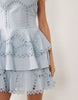 embroidered mini dress with layered skirt in pale blue