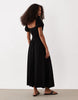 ruched front midi tea dress in black