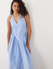 YAS halter neck waist detail gingham midaxi dress in blue