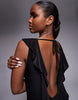 Kaiia exclusive slinky high neck ruffle detailing chiffon hem open back maxi dress in black