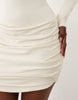 Oh Polly modal boat neck long sleeve draped waist detail mini in ivory