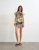 Topshop linen rich drape asymmetric mini dress in khaki and brown abstract animal print