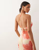 deep V plunge mesh maxi dress in pink floral