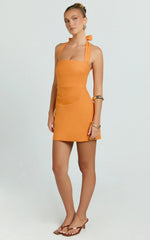 Tamika Mini Dress - Halter Neck Gathered A Line Mini Dress in Orange